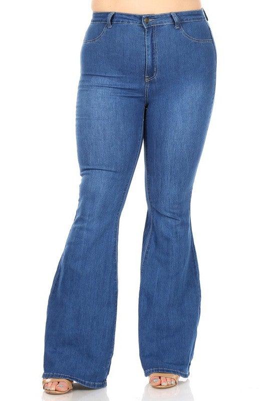 PLUS High waist bell bottom jeans-Jeans-JC & JQ-Mid Wash-GP3317P-1XL-tarpiniangroup