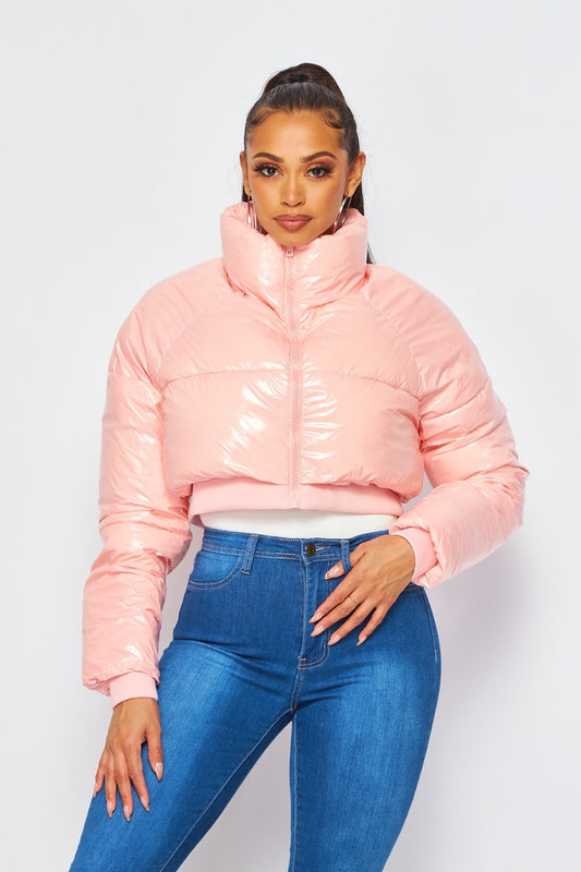 cropped zip up puffer jacket