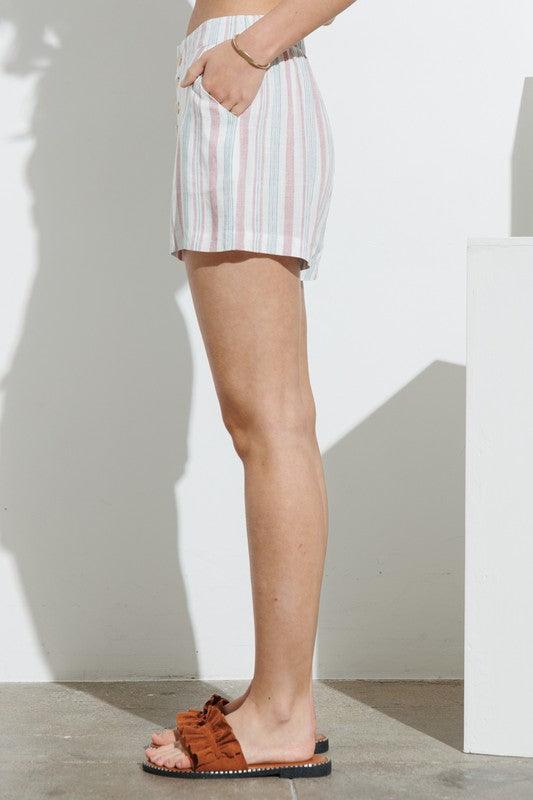 Striped Button Up Shorts with Pockets