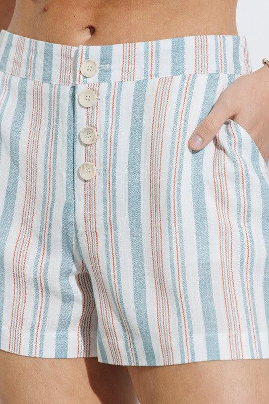 Striped Button Up Shorts with Pockets