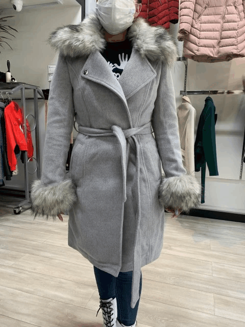 faux fox woolen trench coat